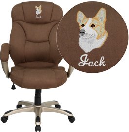 GO-725-BN-EMB-GG Embroidered High Back Brown Microfiber Upholstered Contemporary Office Chair