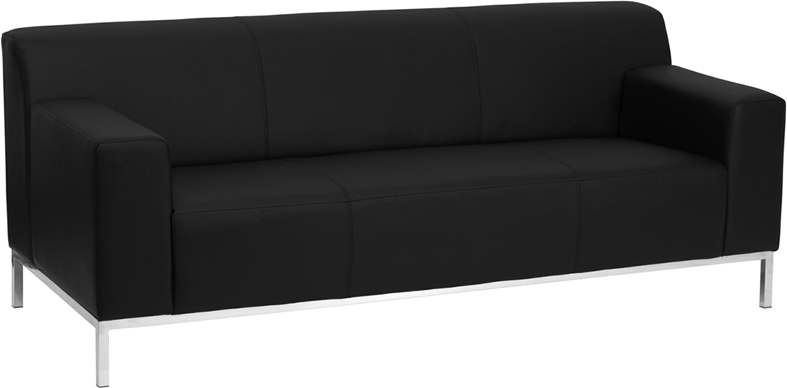 Zb-definity-8009-sofa-bk-gg Hercules Definity Series Contemporary Black Leather Sofa With Stainless Steel Frame