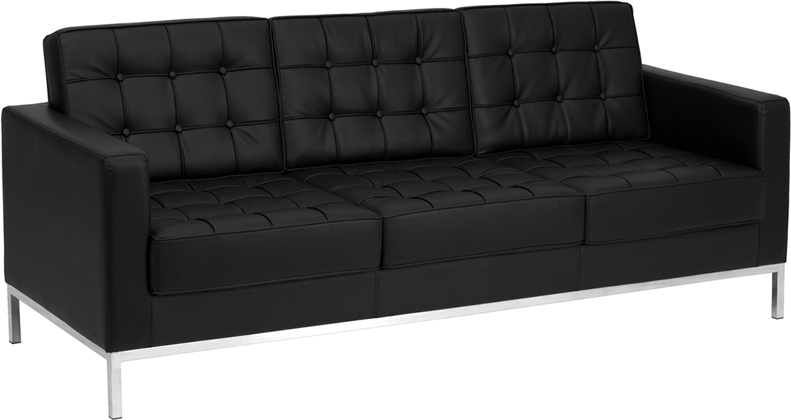 Zb-lacey-831-2-sofa-bk-gg Hercules Lacey Series Contemporary Black Leather Sofa With Stainless Steel Frame