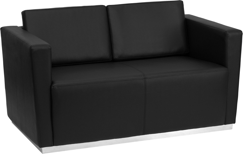 Zb-trinity-8094-ls-bk-gg Hercules Trinity Series Contemporary Black Leather Love Seat With Stainless Steel Base