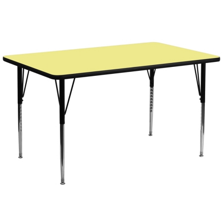 XU-A3072-REC-YEL-T-A-GG 30 in. W x 72 in. L Rectangular Activity Table with Yellow Thermal Fused Laminate Top and Standard Height Adjustable Legs