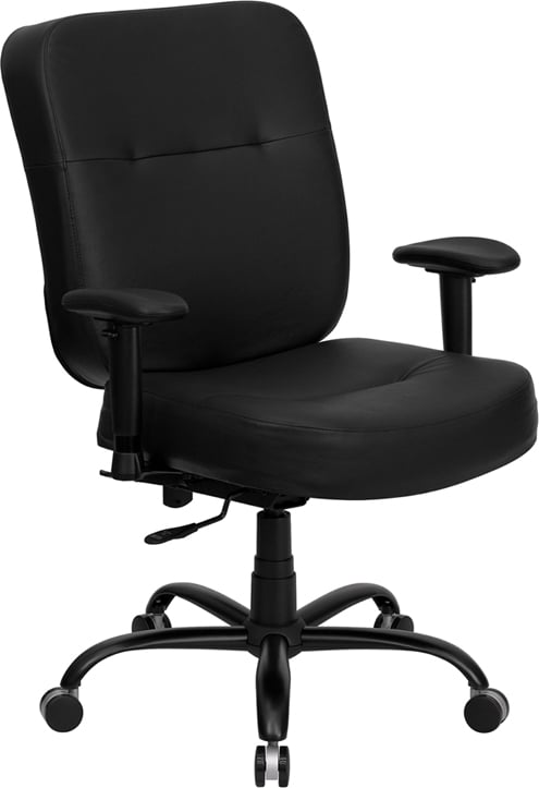 Wl-735syg-bk-lea-a-gg Hercules Series 400 Lb. Capacity Big And Tall Black Leather Office Chair With Arms And Extra Wide Seat