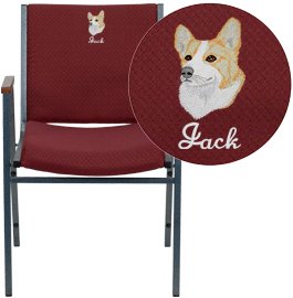 XU-60154-BY-EMB-GG Embroidered HERCULES Series Heavy Duty 3 in. Thickly Padded Burgundy Patterned Upholstered Stack Chair with Arms