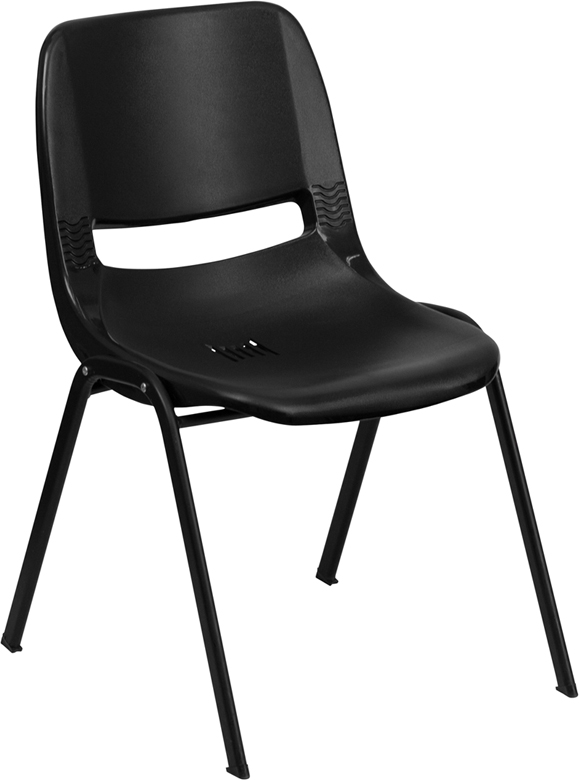 RUT-EO1-BK-GG HERCULES Series 880 lb. Capacity Black Ergonomic Shell Stack Chair