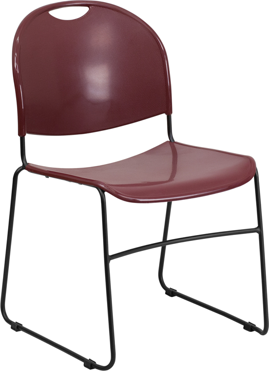 RUT-188-BY-GG HERCULES Series 880 lb. Capacity Burgundy High Density Ultra Compact Stack Chair with Black Frame