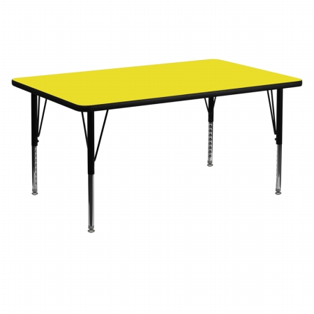 30 In. W X 60 In. L Rectangular Activity Table With 1.25 In. Thick High Pressure Yellow Laminate Top And Height Adjustable Pre-school Legs