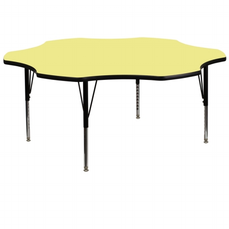 XU-A60-FLR-YEL-T-P-GG 60 in. Flower Shaped Activity Table with Yellow Thermal Fused Laminate Top and Height Adjustable Pre-School Legs