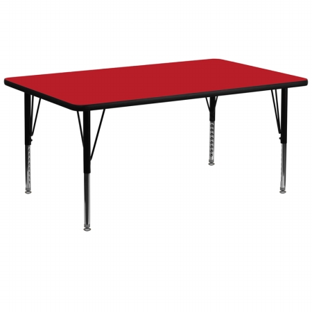 30 In. W X 72 In. L Rectangular Activity Table With 1.25 In. Thick High Pressure Red Laminate Top And Height Adjustable Pre-school Legs