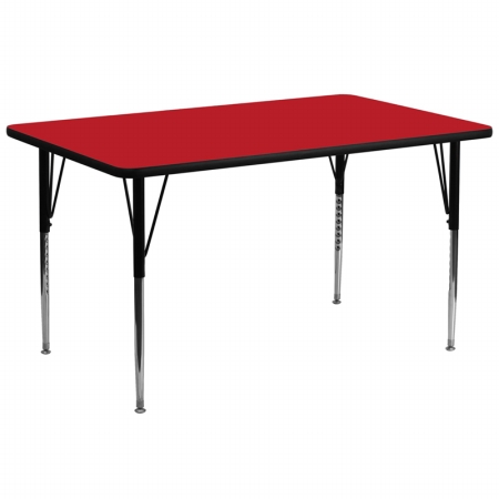 30 In. W X 72 In. L Rectangular Activity Table With 1.25 In. Thick High Pressure Red Laminate Top And Standard Height Adjustable Legs