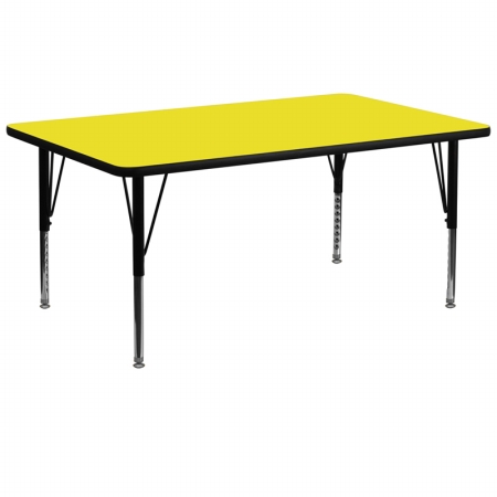 30 In. W X 72 In. L Rectangular Activity Table With 1.25 In. Thick High Pressure Yellow Laminate Top And Height Adjustable Pre-school Legs