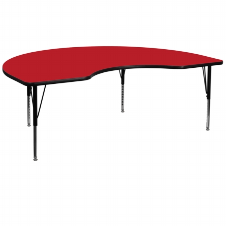 48 In. W X 72 In. L Kidney Shaped Activity Table With 1.25 In. Thick High Pressure Red Laminate Top And Height Adjustable Pre-school Legs