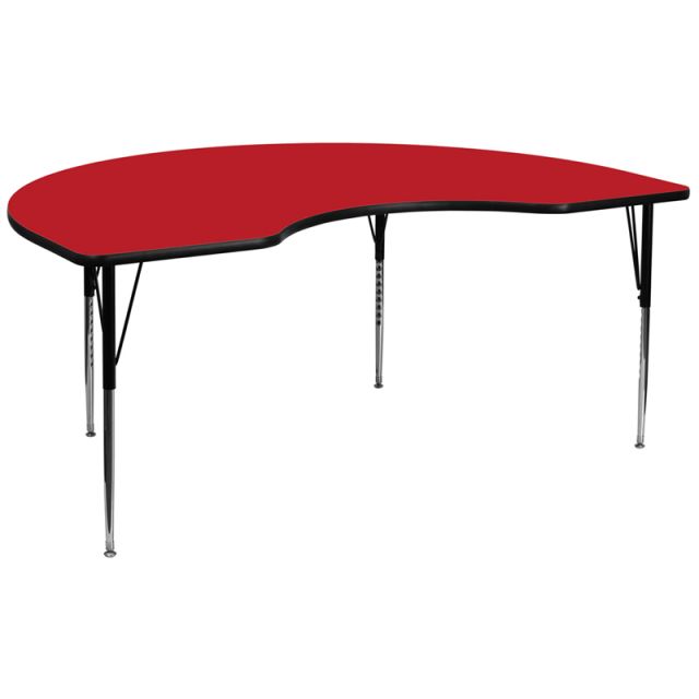 48 In. W X 96 In. L Kidney Shaped Activity Table With 1.25 In. Thick High Pressure Red Laminate Top And Standard Height Adjustable Legs