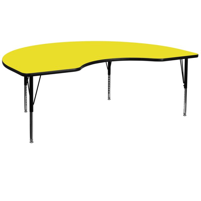48 In. W X 96 In. L Kidney Shaped Activity Table With 1.25 In. Thick High Pressure Yellow Laminate Top And Height Adjustable Pre-school Legs