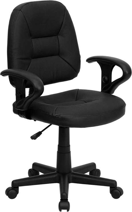Bt-682-bk-gg Mid - Back Black Leather Ergonomic Task Chair With Arms