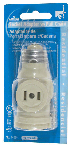 Leviton Mfg C21-01406-00i Ivory 2 Outlet Lamp Socket & Pull Chain