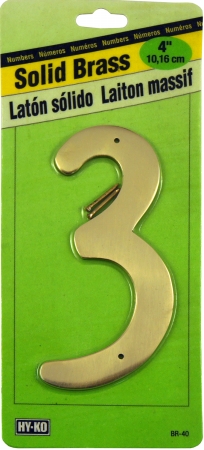 Hy-ko Br-40-3 4 In. Solid Brass No. 3 House Number