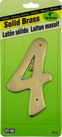 Hy-ko Br-40-4 4 In. Solid Brass No. 4 House Number-pack Of 10