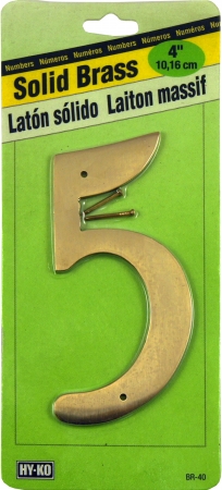 Hy-ko Br-40-5 4 In. Solid Brass No. 5 House Number
