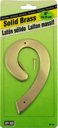 Hy-ko Br-40-9 4 In. Solid Brass No. 9 House Number