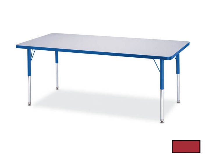 6403jce008 Kydz Activity Table - Rectangle - 24 In. X 48 In. 15 In. - 24 In. Ht - Gray - Red