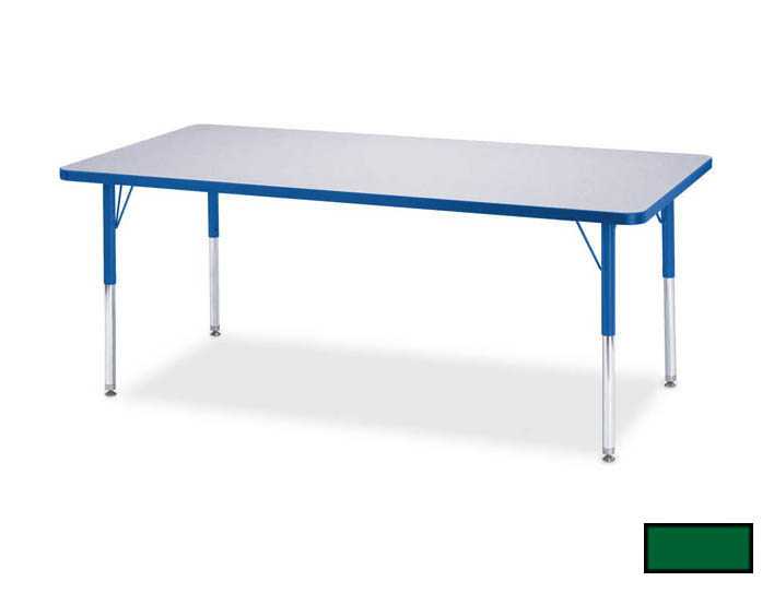6403jce119 Kydz Activity Table - Rectangle - 24 In. X 48 In. 15 In. - 24 In. Ht - Gray - Green