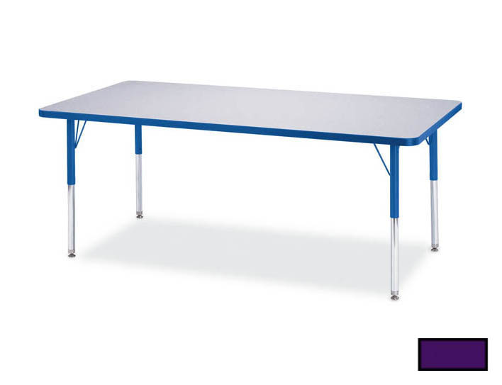 6403jct004 Kydz Activity Table - Rectangle - 24 In. X 48 In. 11 In. - 15 In. Ht - Gray - Purple