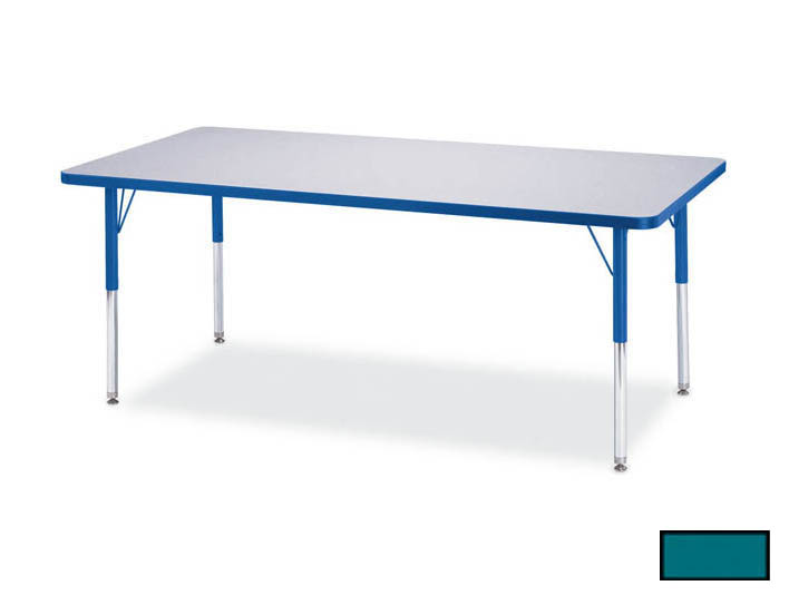 6403jct005 Kydz Activity Table - Rectangle - 24 In. X 48 In. 11 In. - 15 In. Ht - Gray - Teal