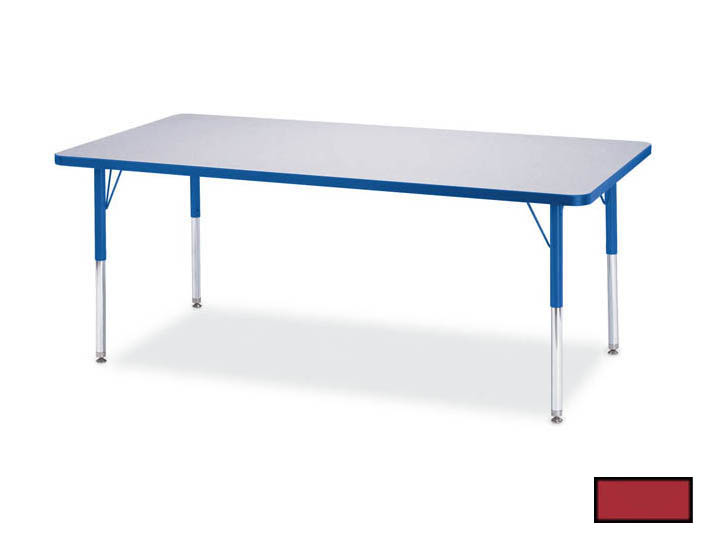 6403jct008 Kydz Activity Table - Rectangle - 24 In. X 48 In. 11 In. - 15 In. Ht - Gray - Red