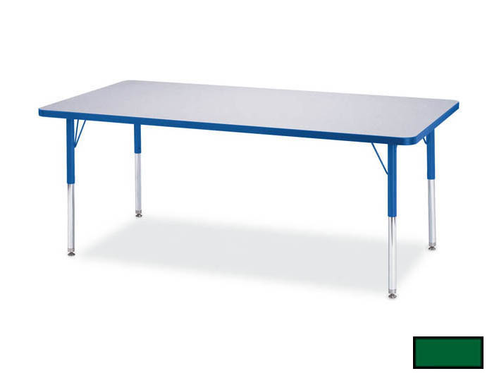 6408jct119 Kydz Activity Table - Rectangle - 30 In. X 60 In. 11 In. - 15 In. Ht - Gray - Green
