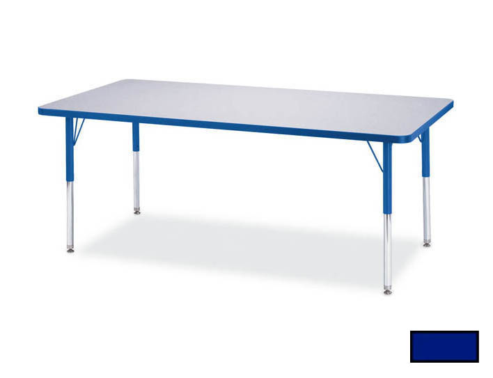 6413jce003 Kydz Activity Table - Rectangle - 30 In. X 72 In. 15 In. - 24 In. Ht - Gray - Blue