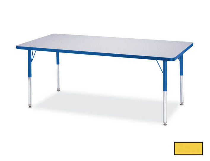 6413jce007 Kydz Activity Table - Rectangle - 30 In. X 72 In. 15 In. - 24 In. Ht - Gray - Yellow