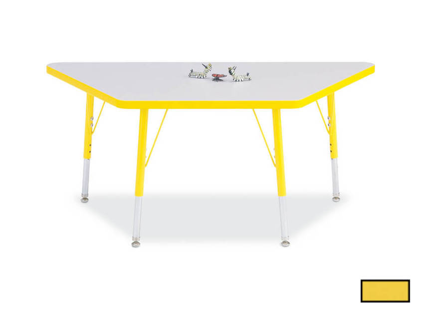 6438jca007 Kydz Activity Table - Trapezoid - 24 In. X 48 In. 24 In. - 31 In. Ht - Gray - Yellow