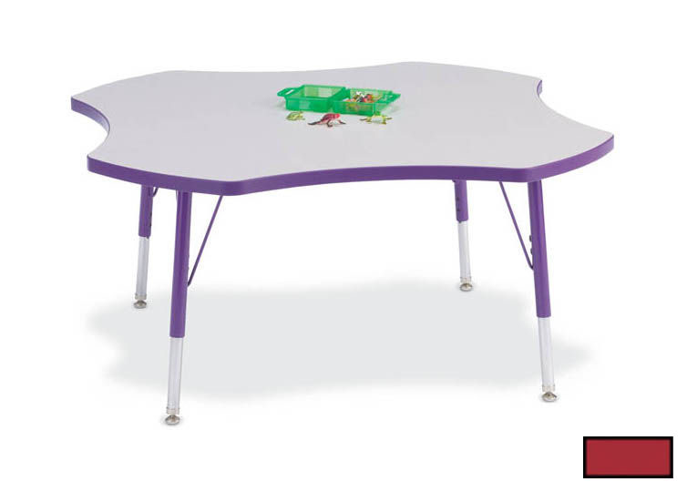 6453jce008 Kydz Activity Table - Four Leaf - 48 In. 15 In. - 24 In. Ht - Gray - Red