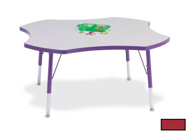 6453jct008 Kydz Activity Table - Four Leaf - 48 In. 11 In. - 15 In. Ht - Gray - Red