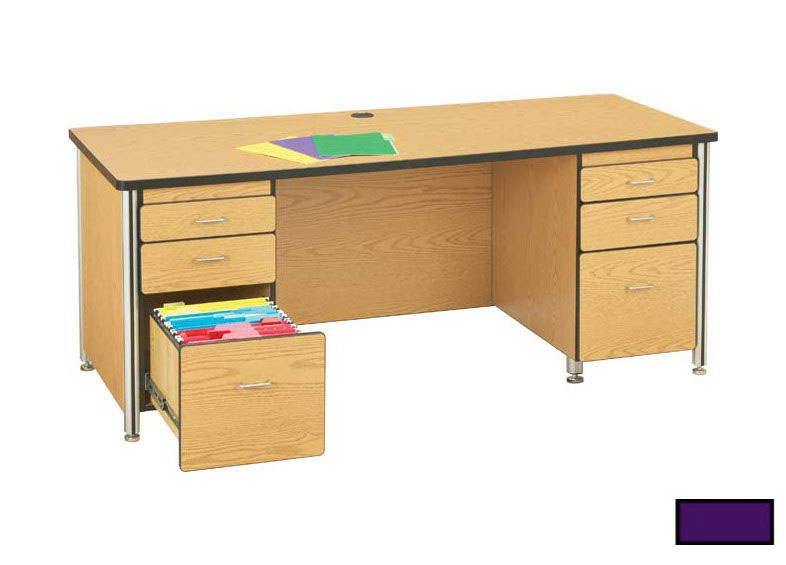 97022jc004 72 Inch Teachers Desk With 2 Pedestals - Purple