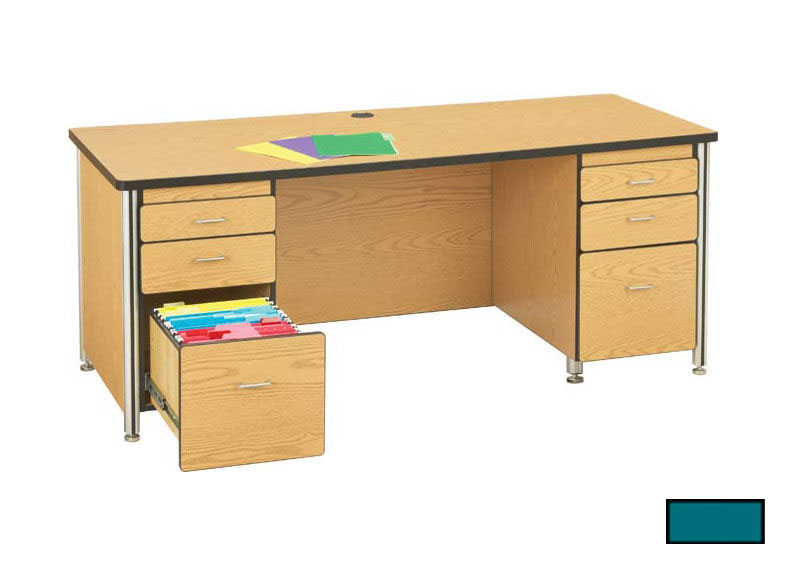 97022jc005 72 Inch Teachers Desk With 2 Pedestals - Teal