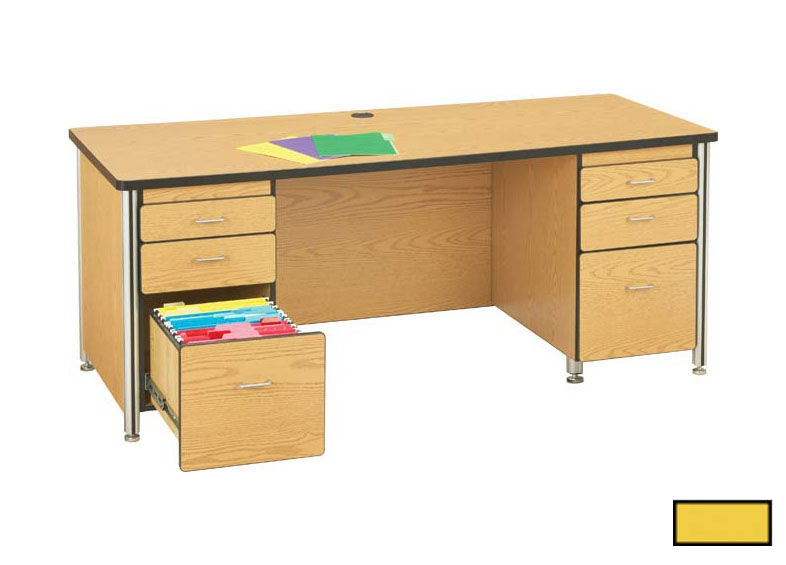 97022jc007 72 Inch Teachers Desk With 2 Pedestals - Yellow
