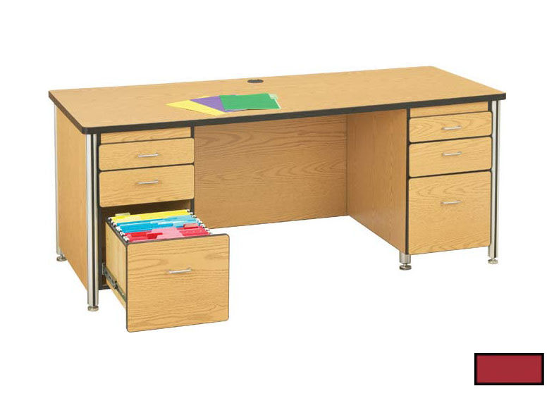 97022jc008 72 Inch Teachers Desk With 2 Pedestals - Red
