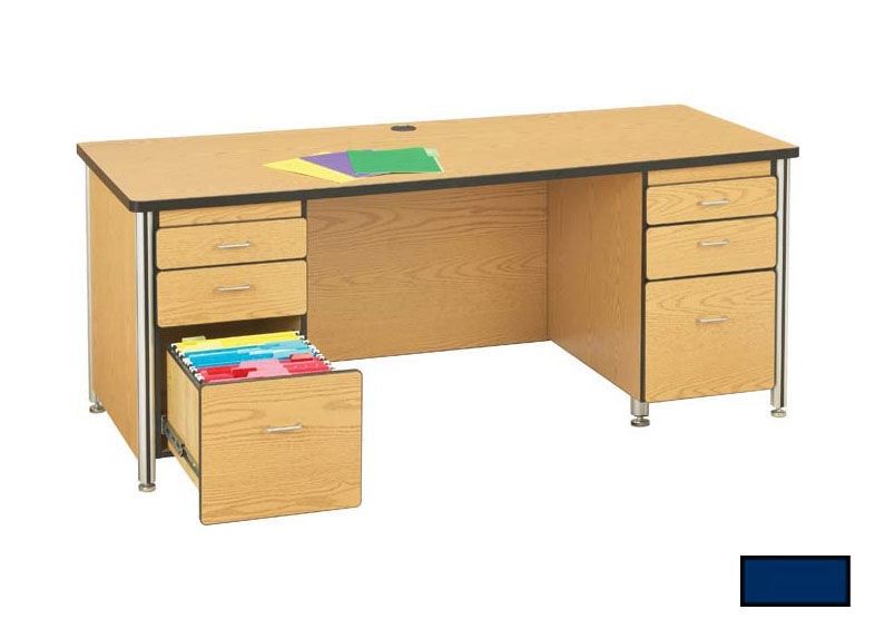 97022jc112 72 Inch Teachers Desk With 2 Pedestals - Navy
