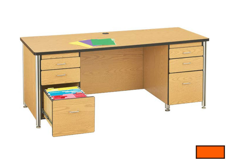 97022jc114 72 Inch Teachers Desk With 2 Pedestals - Orange