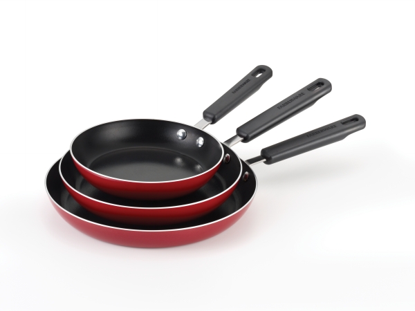 21580 Triple Pack- 8-inch 10-inch And 11-inch Open Shallow Skillets Red