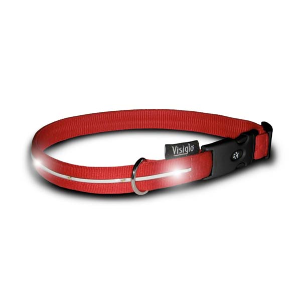 V305 Red Nylon Collar With White Led Medium