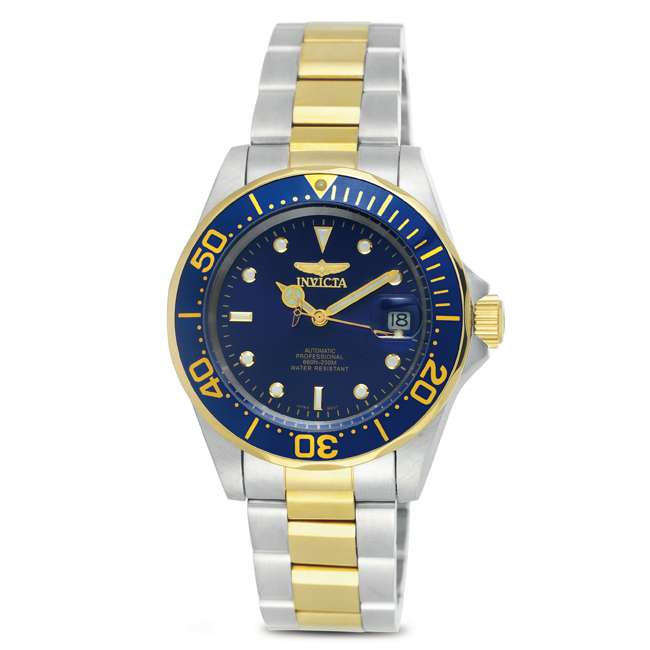 Invicta 8928 Mens Automatic Pro Diver On A Stainless Steel & Goldtone Bracelet With A Blue Dial & Bezel Watch