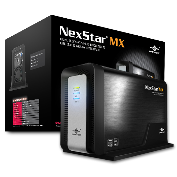 Vantec Thermal Technologies NST-400MX-S3R Dual 3.5 in. SATA to USB 3.0 and eSATA with JBOD-RAID 0-1 External Hard Drive Enclosure