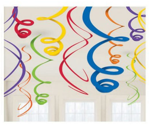 223312 22" Plastic Swirl Decorations - Rainbow
