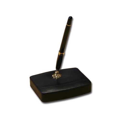 A1025 Black Leather Single Pen Stand - Gold Trim