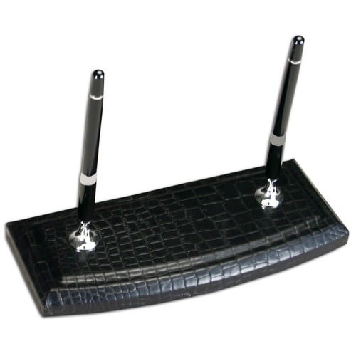 Black Crocodile Embossed Leather Double Pen Stand
