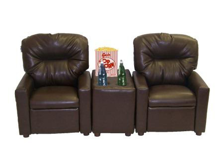 11533 Theater Seating Pecan Brown Leather-like Recliner - Kid Size