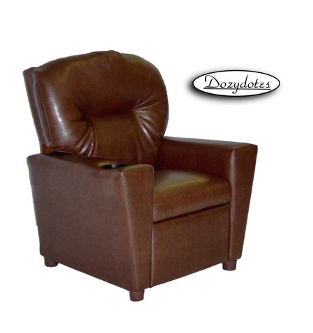 11534 Pecan Brown Leather-like Kid Recliner With Cup Holder