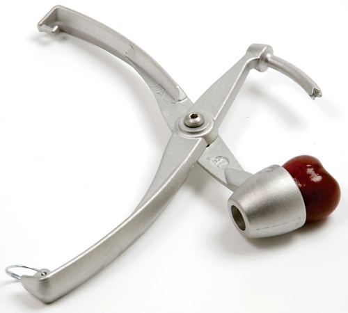 5119 7-1/4" Length Cherry & Olive Handheld Pitter - Silver